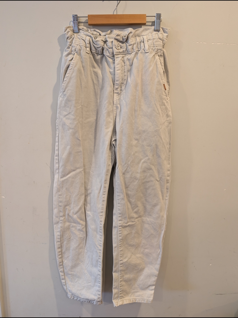 Zara Women's Jean Paperbag Elastic Waist Pants Sz 2 Light Gray